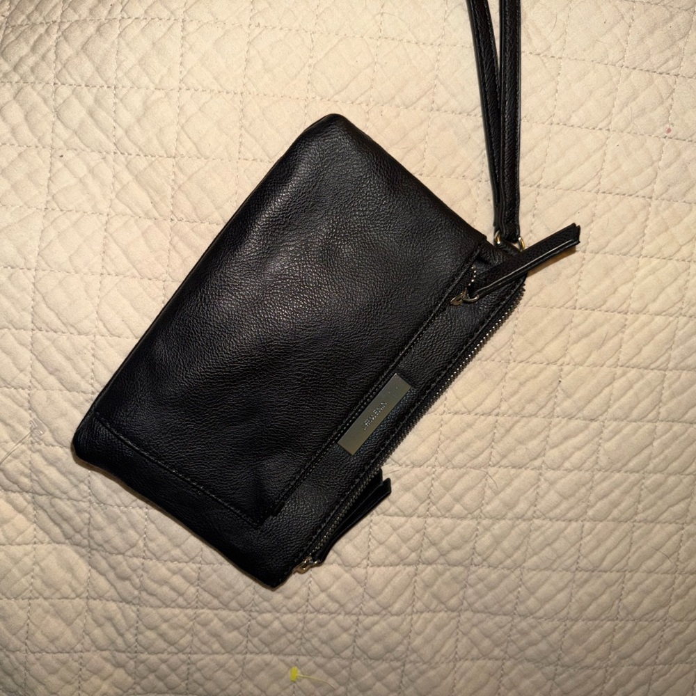 Nine West Black Leather Wristlet Clutch